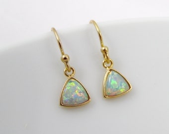 Tiny opal earrings, opal dangle earrings, white opal, blue opal, October birthstone, birthstone earrings