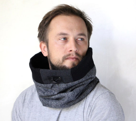 Mens cowl scarf scarf mens grey herringbone scarf by jaffic