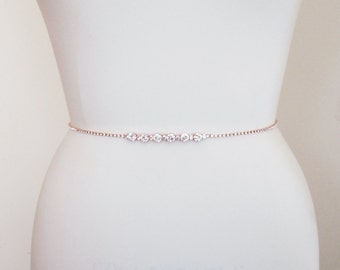 Rose gold bridal belt, Super skinny bridal belt, Dainty crystal belt sash, Swarovski crystal bridal belt sash, Super skinny rhinestone belt
