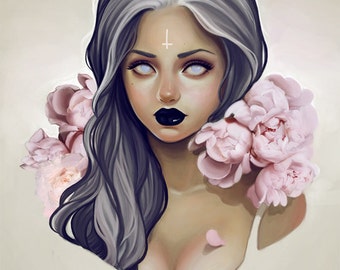 Eden pastel goth fantasy artprint flowers peony grunge