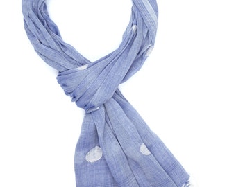 Falak - Dual Shades Of Blue And Purple Handwoven Cotton Jamdani Cape
