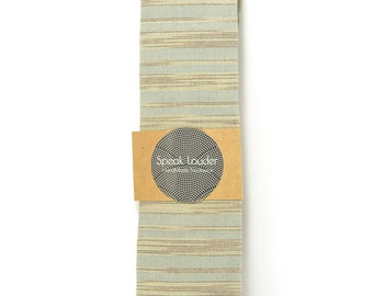 Blue grey and ivory/cream striped tie - Wedding Mens Tie Skinny Necktie - Laid-Back necktie