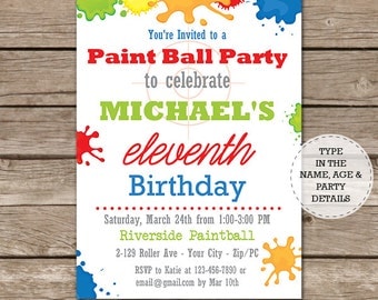 Paintball Birthday Party Invitation - Paintball Invitation - Printable Invitation - Instant Download - Personalize at home in Adobe Reader
