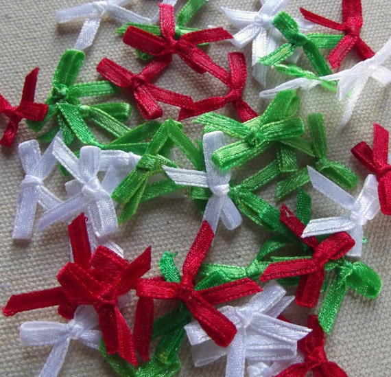 48 mini ribbon bows / red / green / white / holiday / craft