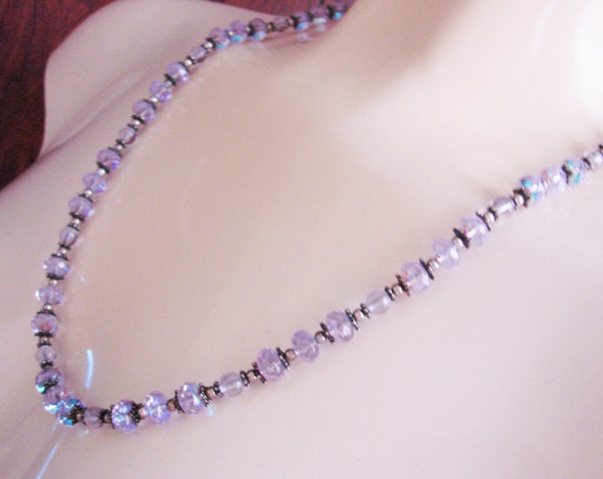 Amethyst Crystal Glass Bead Necklace / Amethyst to Light Blue Crystal / Vintage Jewelry / Jewellery