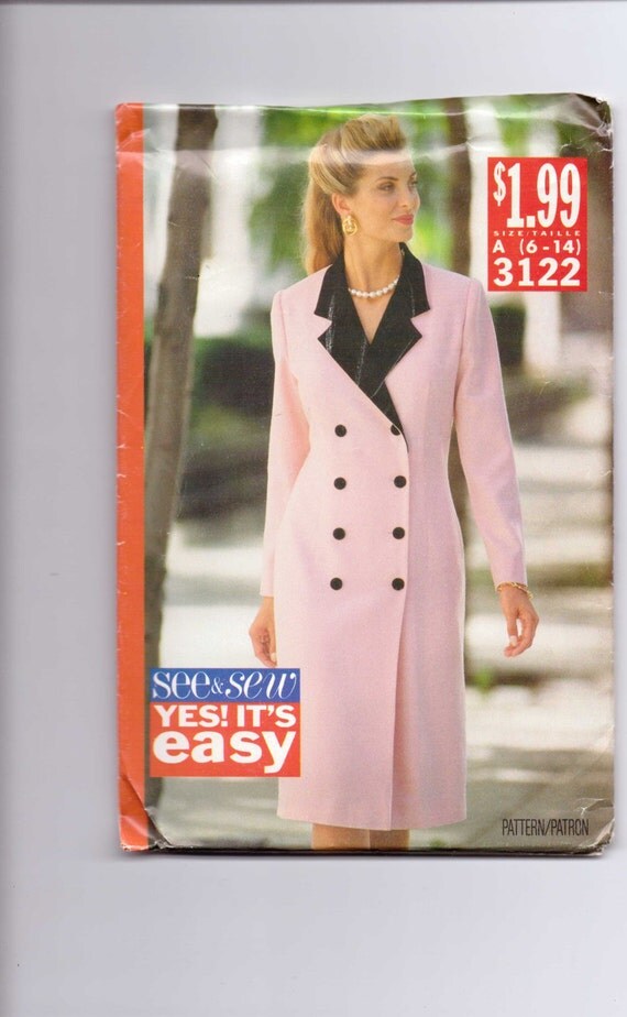 Butterick 3122 Sewing Pattern 90s UNCUT Misses Dress See and Sew Size 6-14