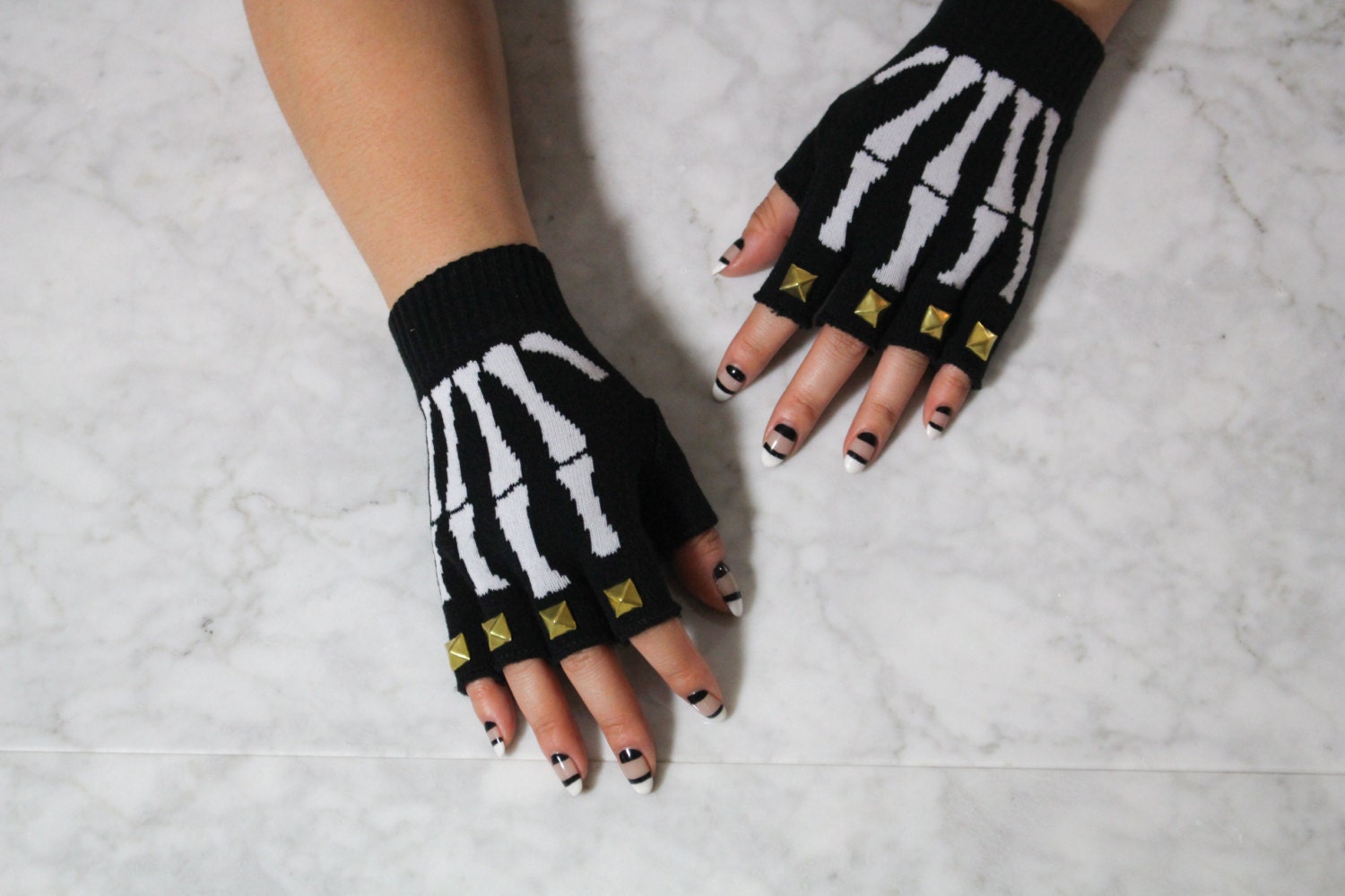 Studded Gloves Skeleton Fingerless Gloves by ShopChicStud on Etsy