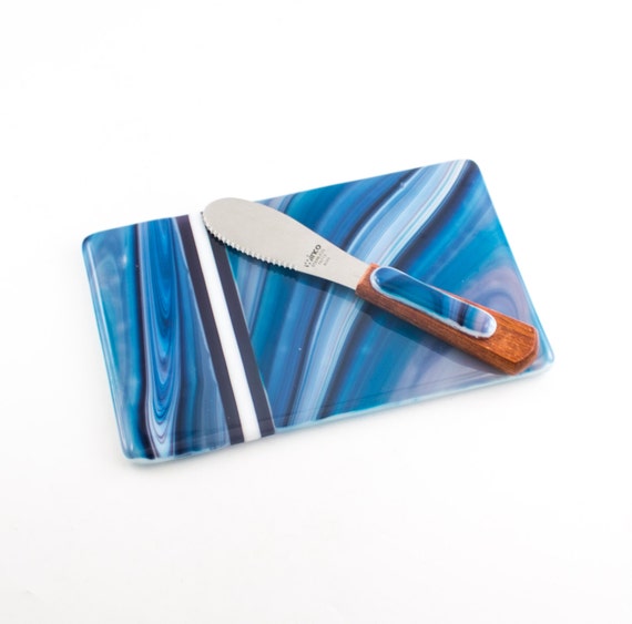 Cheese Board Serving Set Fused Glass Matching Cheese Knife