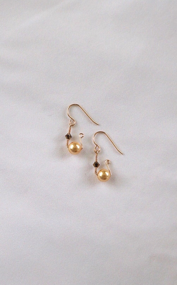 Gold Pearl Dangle Earrings Gold Wedding Swarovski Pearl