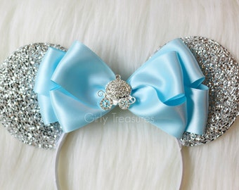 Cinderella Carriage Mouse Ears Headband. Blue Bow Mouse Ears. Disney Headband. Disney Princess Headband. One Size Fits Most.