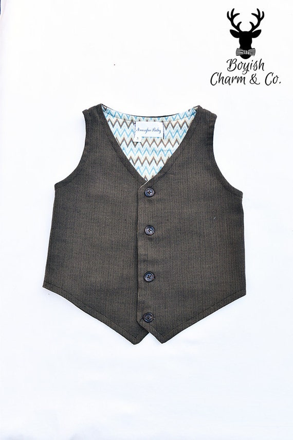 Grayson Boys Medium Brown Herringbone Vest by BOYISHCHARMandCO