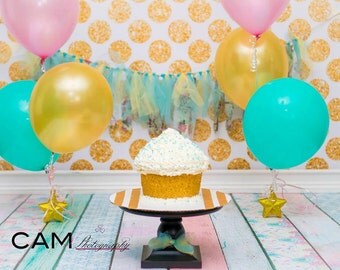 Gold Glitter Polka - Vinyl Photography Backdrop Photo Prop