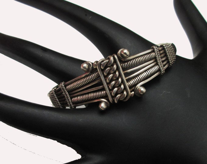 Sterling Silver Cuff Bracelet Twisted knotted Studded Tribal India Bangle