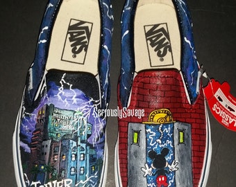 Tower Of Terror Disneyland Disney California Adventure Mickey Mouse Haunted House Twilight Zone Custom Painted Shoes Vans Converse Toms