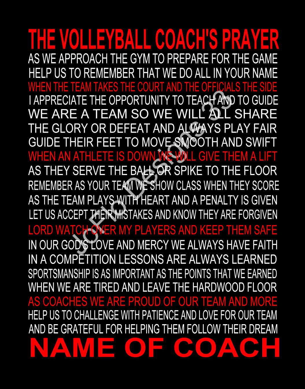 The Volleyball Coach's Prayer Personalized Volleyball