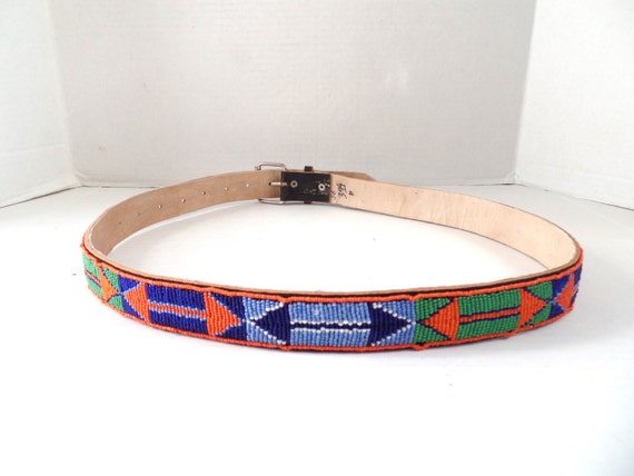 Vintage Native American Indian Beaded Leather Belt