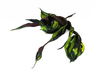 Green Scarf Wild scarf Felted Scarf fairy scarf wearable art Felt Wrap Nunofelted Scarves Nuno Silk Silkyfelted Eco scarf shawl Fiber Art