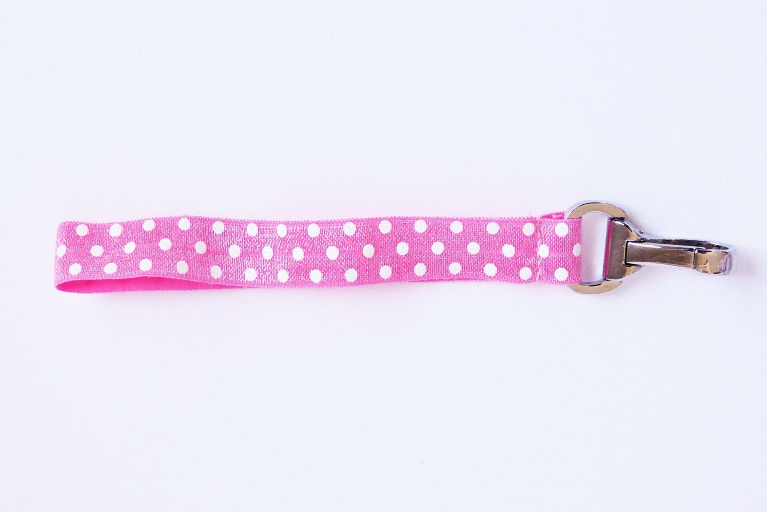 Wrist Keychain Pink and White Polka Dots Wrist Strap