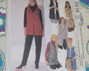 McCalls 2419 Womens Unlined Vests Sewing Pattern UNCUT Size 26W 28W 30W 32W 44 46 48 50