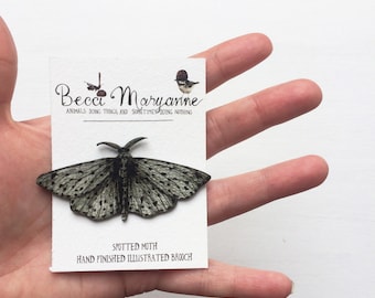 Moth Brooch // Illustrated Insect Jewellery -- Spotted Moth
