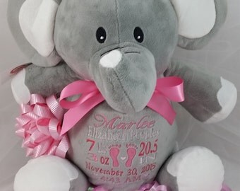 Birth Announcement Stuffed Animal with Baby Feet for Baby Boy or Baby Girl by Felicia's Fancies Baby Boutique