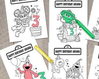 Set of Sesame Street Printable Personalized Birthday Coloring Page Files by Carta Couture