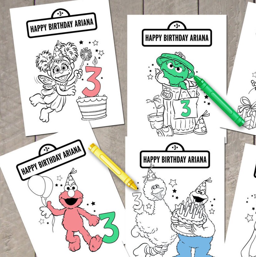 Set of Sesame Street Printable Personalized Birthday Coloring