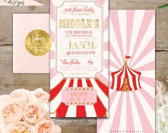 Printable invitations - girls carnival invitation - circus invitation - calligraphy - kids birthday invitation - freshmint paperie