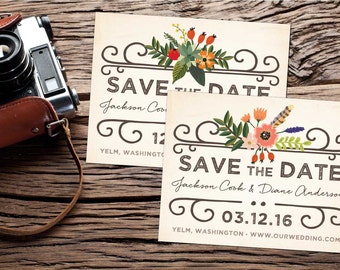 Woodland Vintage Save-the-Date Postcard; vintage, floral, country, rustic, weathered