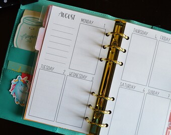 Printed Personal Planner Inserts, Personal Size Inserts, 2017-2018 Personal Planner, Weekly Planner Inserts
