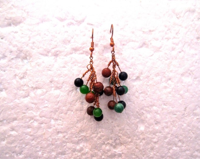 Agate, Emerald and Jasper Gemstone Bead Earrings, Natural 162