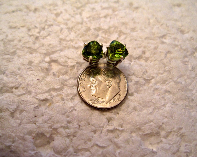 Peridot Stud Earrings, 7mm Trillion, Natural, Set in Sterling Silver E897