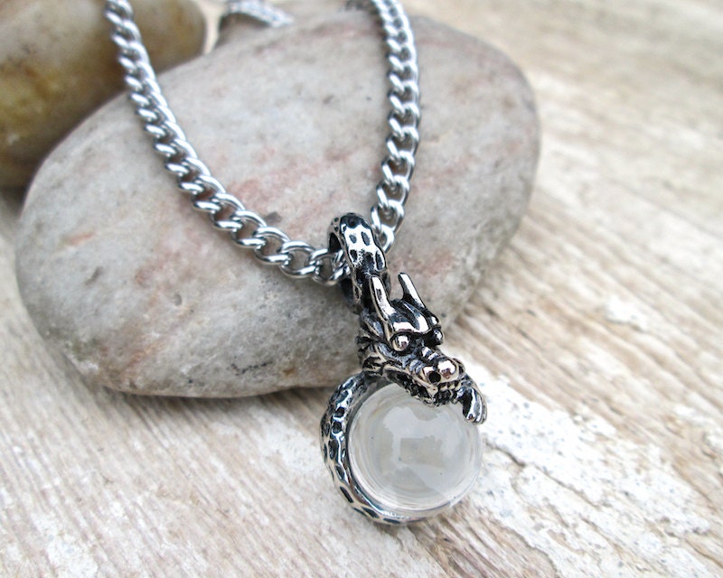 Stainless Steel Dragon Necklace Dragon with Crystal Ball