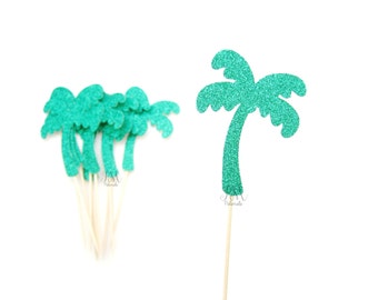 12 Palm Tree Cupcake Toppers - Tropical Cupcake Topper, Summer Cupcake Toppers, Summer Birthday, Tropical Party, Beach Party