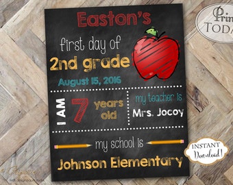 INSTANT DOWNLOAD - First Day of School Chalk Sign - First Day of School Chalkboard - Back to School Photo Prop - First day of Kindergarten