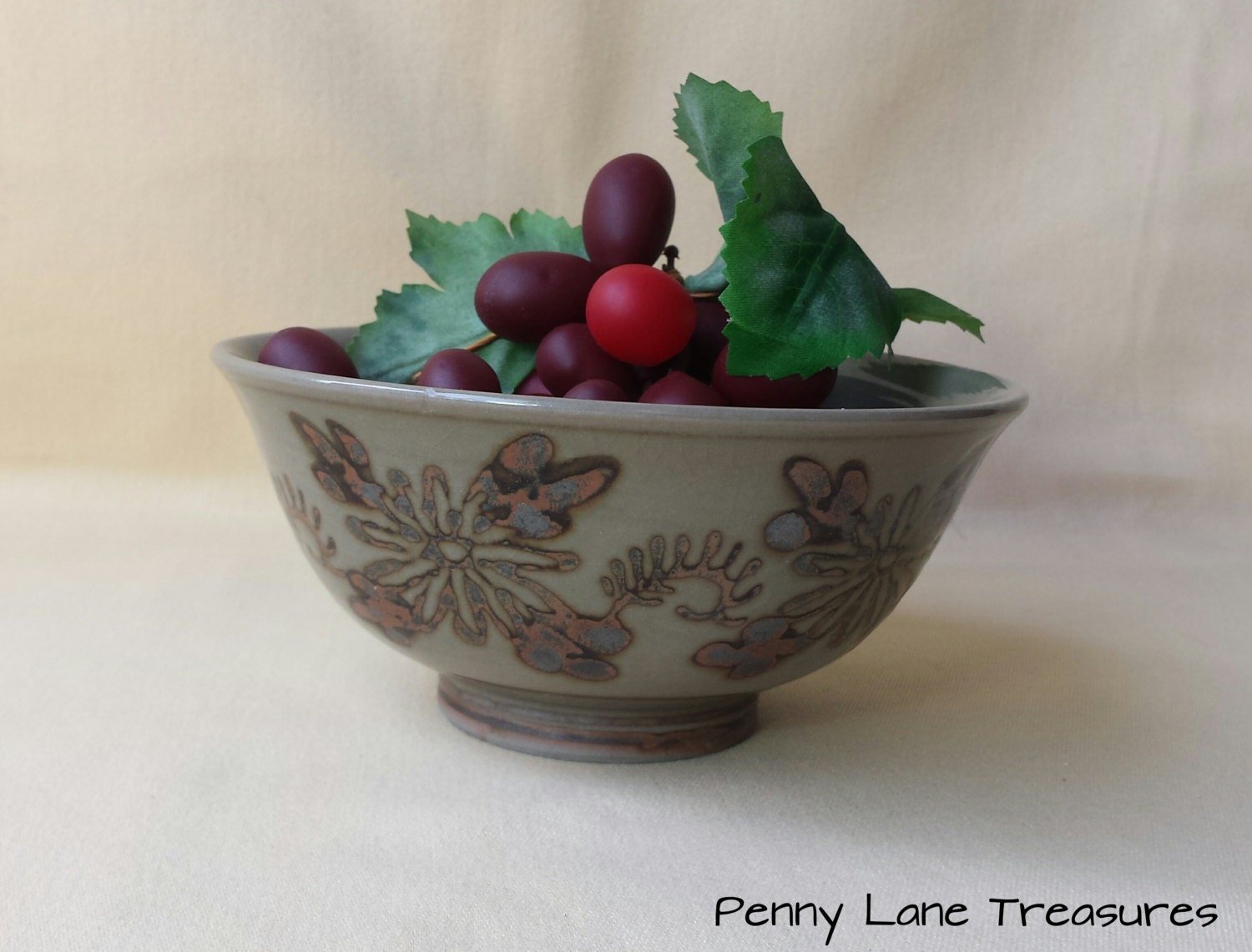 Vintage Asian Rice Bowl Green Footed Porcelain