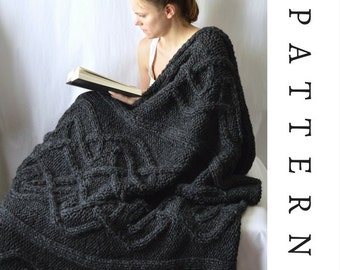 Chunky Knit Blanket, Aran Knitting Pattern, PDF Download, Knitted Afghan, Cable Knit Blanket, Advanced Knitting Pattern, "Watkins Blanket"