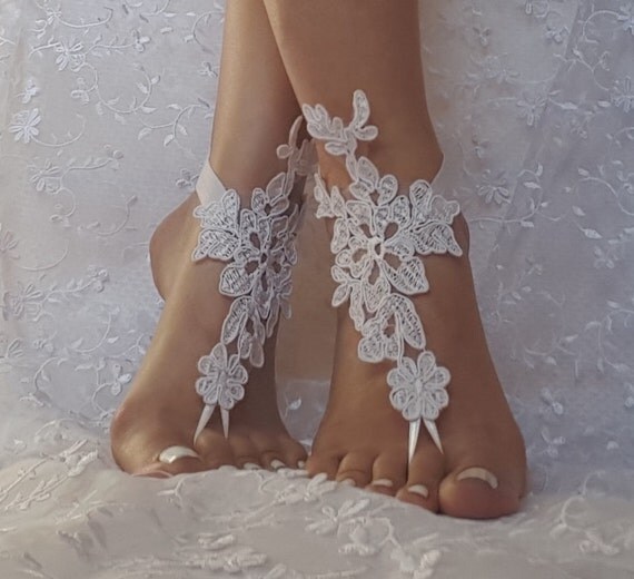 White, ivory, champagne, beach wedding barefoot sandals shoe barefoot shoes for beach wedding bangle beach anklets bangles