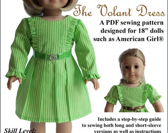 Pixie Faire About A Doll 18 The Volant Dress Doll Clothes Pattern for 18 inch American Girl Dolls - PDF