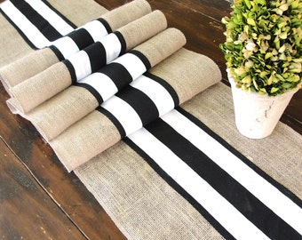 French Stripes Wedding Table Runner - Wedding Table Decor - Black and White Table Runner French Country