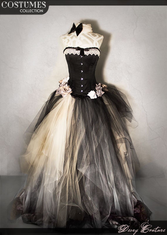 VICTORIAN BLACK corset wedding dress full lenght by DecayCouture