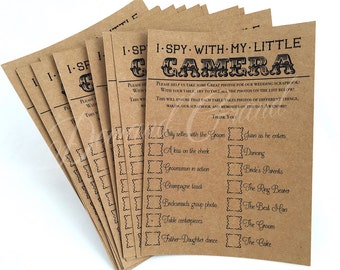 I Spy with My Little Camera - Card/Sign is perfect for reception games, engagement party, anniversary party etc.