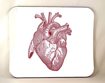 Anatomical Heart Mouse Pad, Horror Mousepad, Anatomy Vintage Medical Illustration, Sublimated Mouse Pad, Sublimation, Thick 1/4 Inch