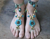 Boho Barefoot Sandals, Turquoise Barefoot Sandals, Footless Sandals, Beach Shoes, Beach Wedding, Festival Clothing, Bohemian Sandals