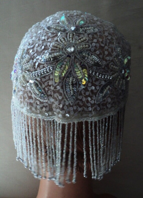 BRIDAL HAT Beaded Hat WHITE Beaded CaP Gatsby Gatsby