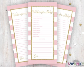 Wishes for Baby, Pink and Gold Baby Shower Decor, Baby Shower Printable, Wishes for Baby Card, Girl Baby Shower Printable, Instant Download