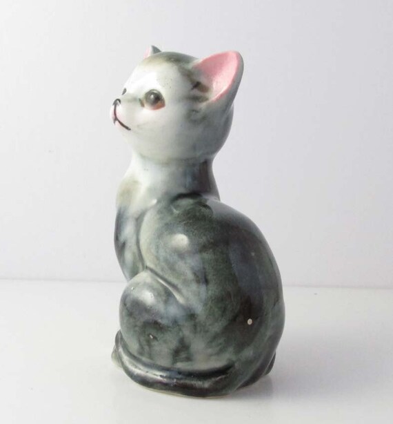 Grey Cat Japan Kitten Figurine Heavy Ceramic Vintage Cat 5