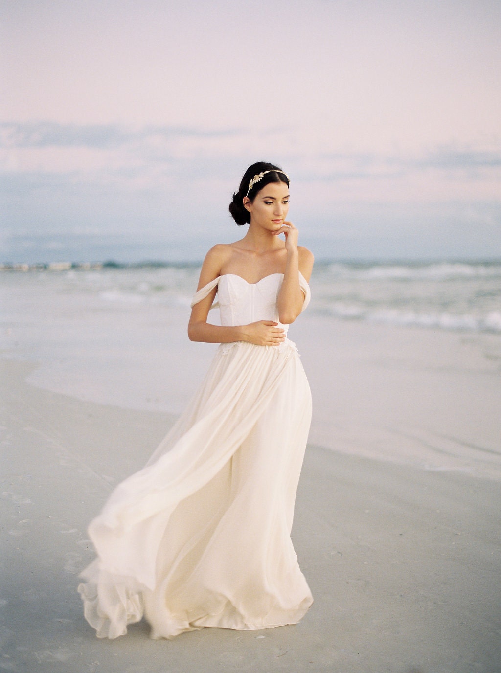 Chiffon and Lace Wedding Dress Ivory Silk Chiffon Wedding