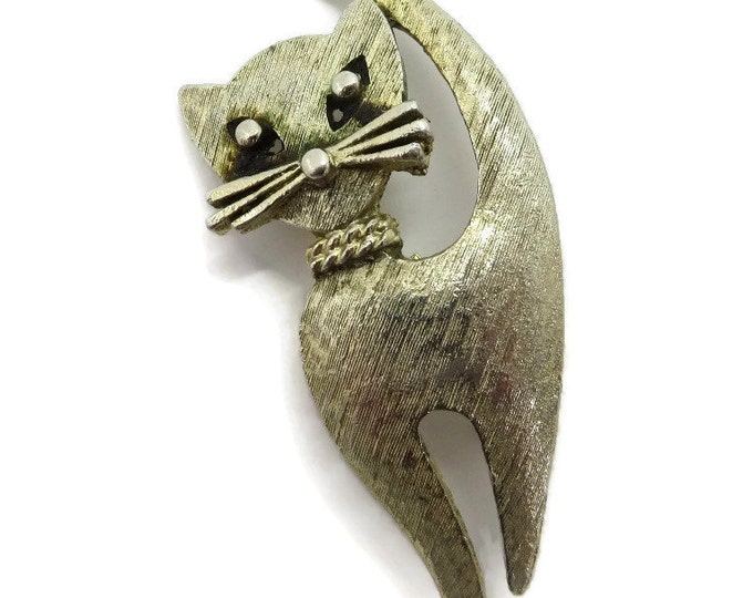 Mamselle Cat Brooch, Vintage Goldtone Kitty Pin, Signed Mamselle Jewelry, Perfect Gift, Gift Box