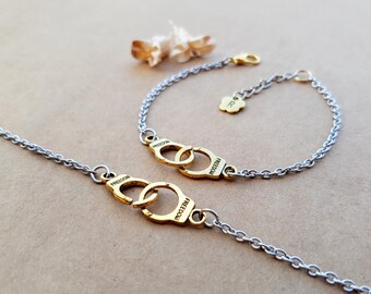 2 Handcuffs Bracelets, Partners in crime bracelets, Best Friends Jewelry, Matching Bracelets, Initial Bracelet, Best friends bracelets, Bff